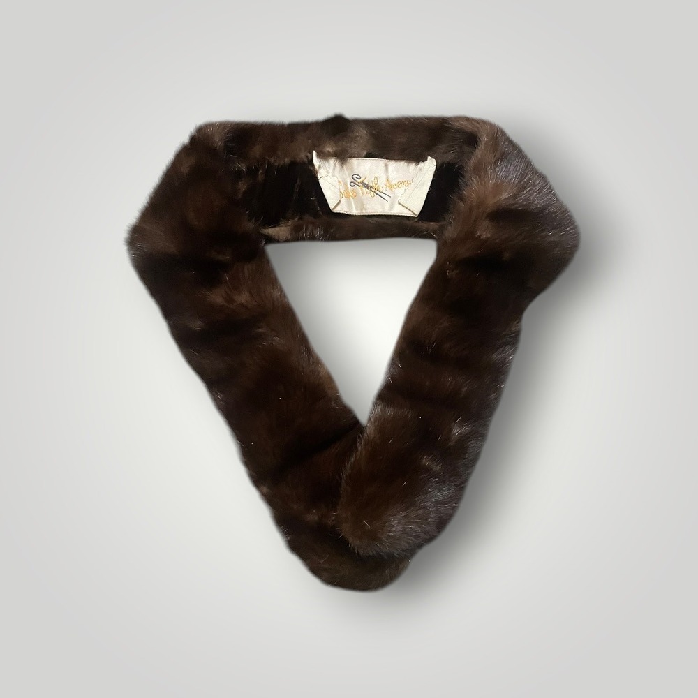 Saks Fifth Avenue Mink Fur Collar Brown Vintage Stole Old Money Glam Heirloom
